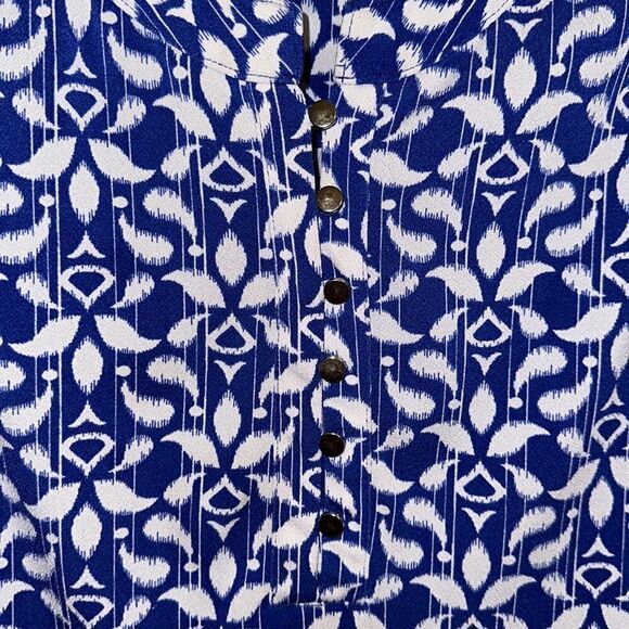 Charter Club 2X Cobalt Royal Blue White Pullover 6 Button Front Long Sleeve Top - Picture 6 of 16